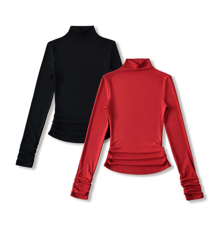 SculptFit High-Neck Long Sleeve Top in black and red, designed for comfort and style, perfect for casual wear.