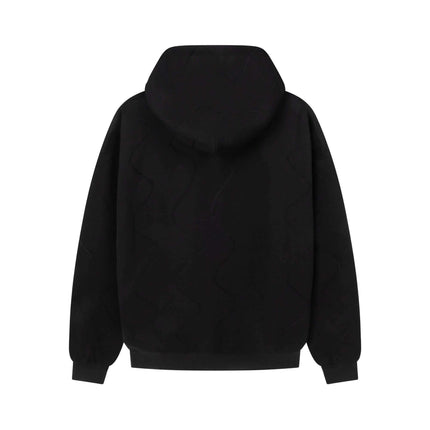 Embroidered Letter Hoodie – Loose Fit, back view of black oversized hoodie with a hood and ribbed cuffs.