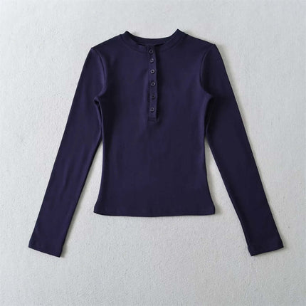 Elastic Half-Button Long Sleeve Top