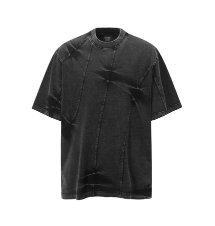 Retro Tie-Dye Spliced TShirt – Loose Fit in black with unique distressed texture and relaxed fit.