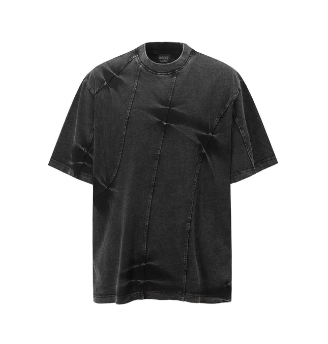 Retro Tie-Dye Spliced TShirt – Loose Fit in black with unique distressed texture and relaxed fit.