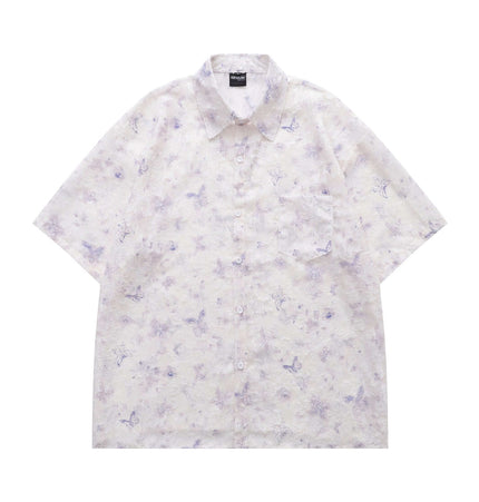 Butterfly Jacquard Printed Shirt featuring a stylish butterfly pattern and short sleeves, perfect for summer wear.