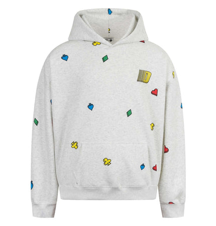 Casual Fit Plum Blossom Retro Hoodie featuring colorful playful designs on a light background.
