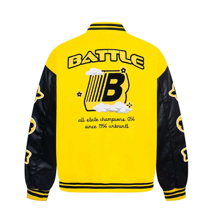 Jachetă de baseball din piele cu mâneci patchwork