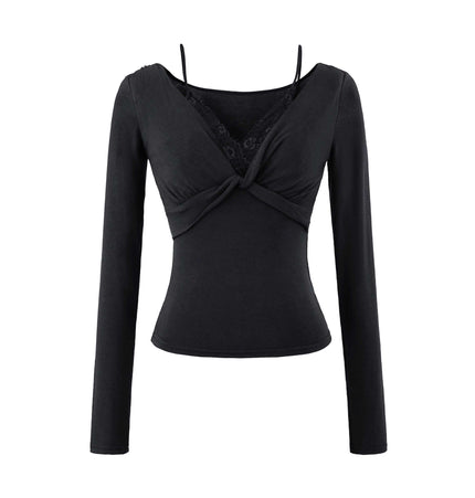 Top de Manga Larga con Encaje Torcido