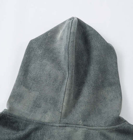 Back view of the Letter Applique Washed Hoodie – Loose Fit showcasing the hood detail.