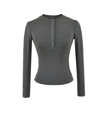 Top a maniche lunghe con mezza abbottonatura elastica