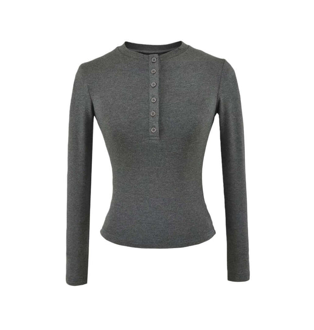 Elastic Half-Button Long Sleeve Top
