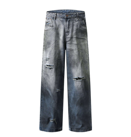 Washed Distressed Denim Pants with a relaxed silhouette and vintage charm, perfect for casual everyday wear.
