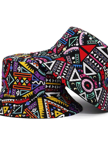 Model wearing patterned bucket hat by Grozavu