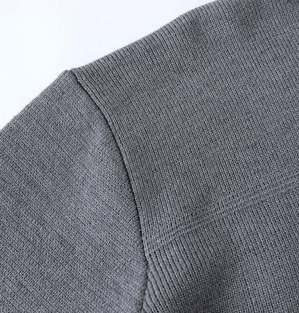 Casual Ribbed Half-Zip Sweater close-up of ribbed knit texture and fabric detail in gray color.