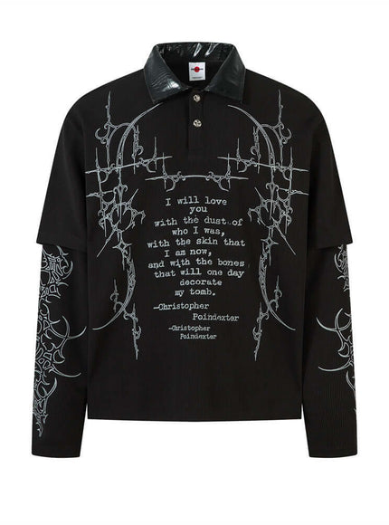 Model wearing Black jingci printed fake two splicing by Grozavu