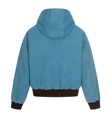 Color-Blocking Cotton Jacket – Loose Fit, back view showcasing hood and color details.