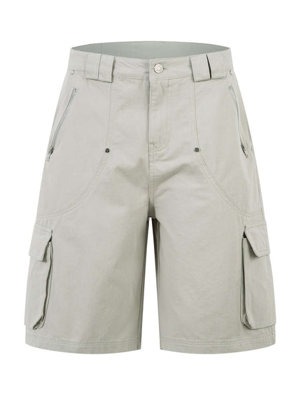 Back view of Black multi pocket workwear capri shorts by Grozavu