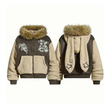 Warm Fur Collar Cotton Jacket featuring a plush fur collar and soft fleece lining for cozy winter style.
