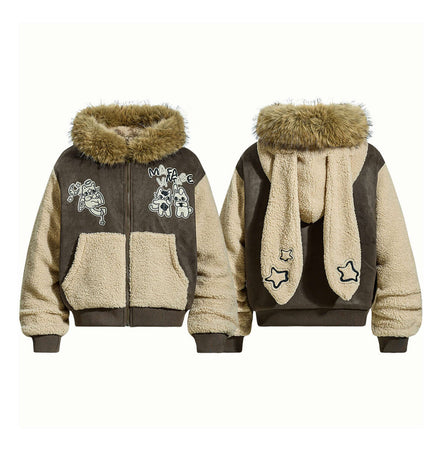 Warm Fur Collar Cotton Jacket featuring a plush fur collar and soft fleece lining for cozy winter style.