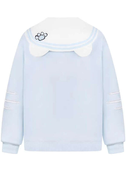 White cat navy collar jacket coat with Grozavu logo