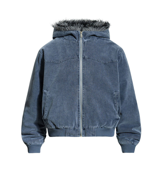 Giacca in Cotone Fleece con Collo di Lana