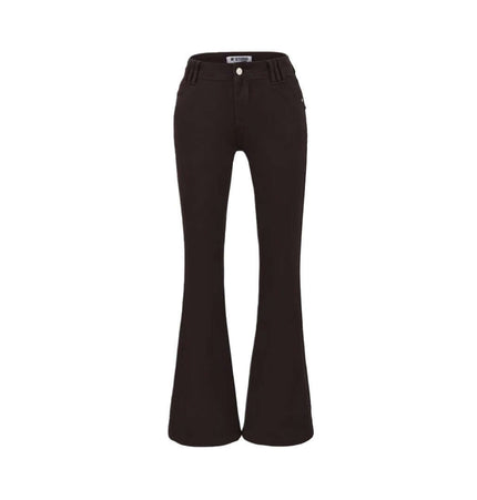 Retro Low Waist Flared Denim Pants in black showcasing a flared leg and button closure, perfect for retro outfits.