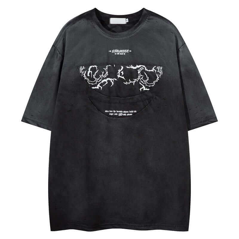 Model wearing Black short sleeve t-shirt oversize by Grozavu