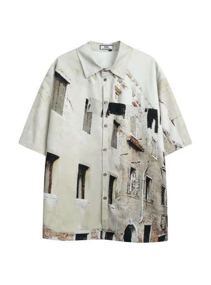 Floral Pattern printed short sleeve shirts with Grozavu logo