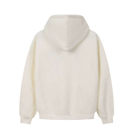 Back view of the Embroidered Letter Hoodie – Loose Fit in white, showcasing its comfortable fit and design.