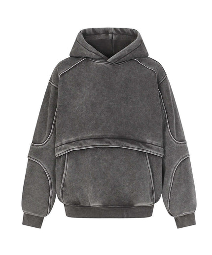Maison Grozavu Sophisticated Quartz Hoodie in signature tone — front view showing the reinforced stitching on the hem
