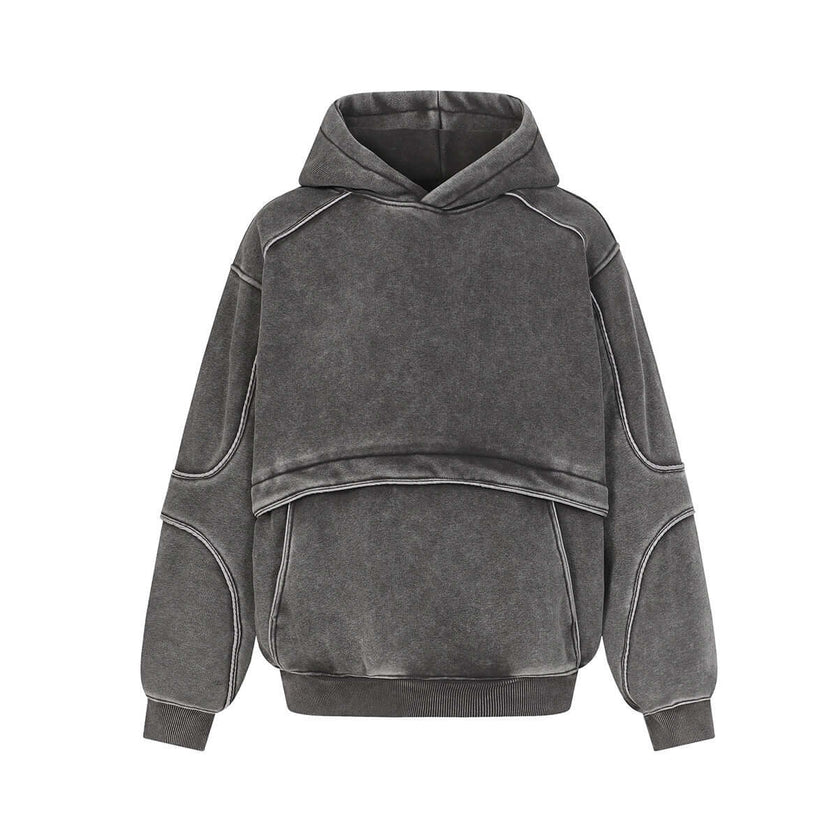 Maison Grozavu Sophisticated Quartz Hoodie in signature tone — front view showing the reinforced stitching on the hem