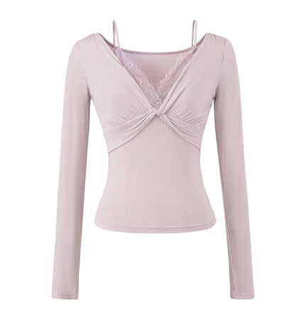 Top de Manga Larga con Encaje Torcido