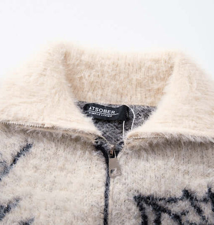 Casual Butterfly Spider Jacquard Cardigan collar detail with artistic pattern and soft texture