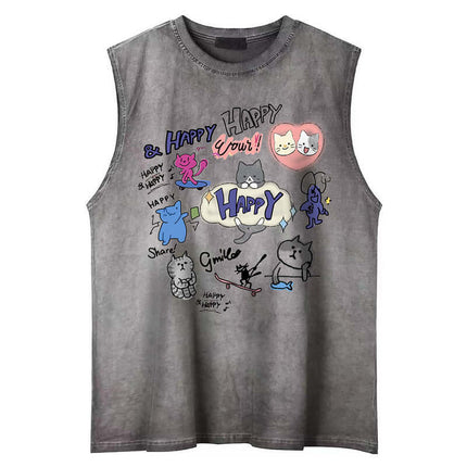 Cartoon Print Cotton Tank Top – Loose Fit featuring playful cartoon graphics and a relaxed fit.