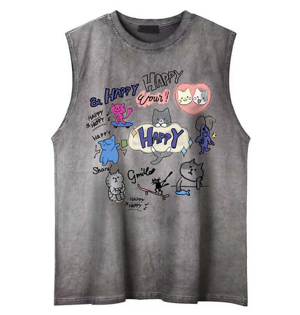 Cartoon Print Cotton Tank Top – Loose Fit featuring playful cartoon graphics and a relaxed fit.