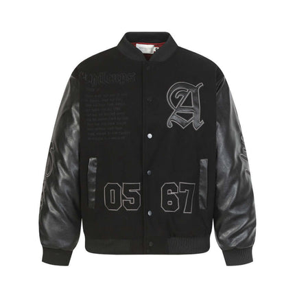 Model wearing Thickened Black thick cotton padded baseball jersey by Grozavu