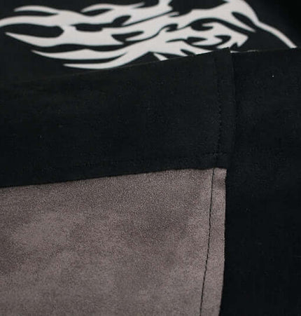 Close-up of the fabric detail on the Patchwork High Neck Hoodie – Loose Fit showcasing the patchwork design.