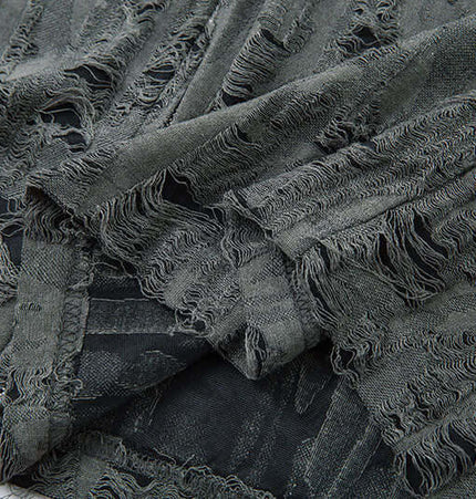 Distressed Short Sleeve Shirt - Loose Fit showing a close-up of the unique textured fabric and frayed design.