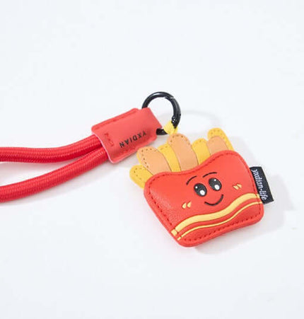 Cartoon Patch College Denim Pants keychain featuring cute french fries design in vibrant red and yellow colors.