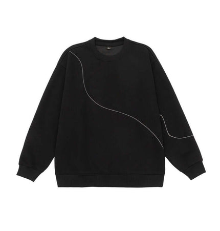 Round Neck Letter Print Hoodie – Loose Fit in black with a minimalist design and long sleeves.