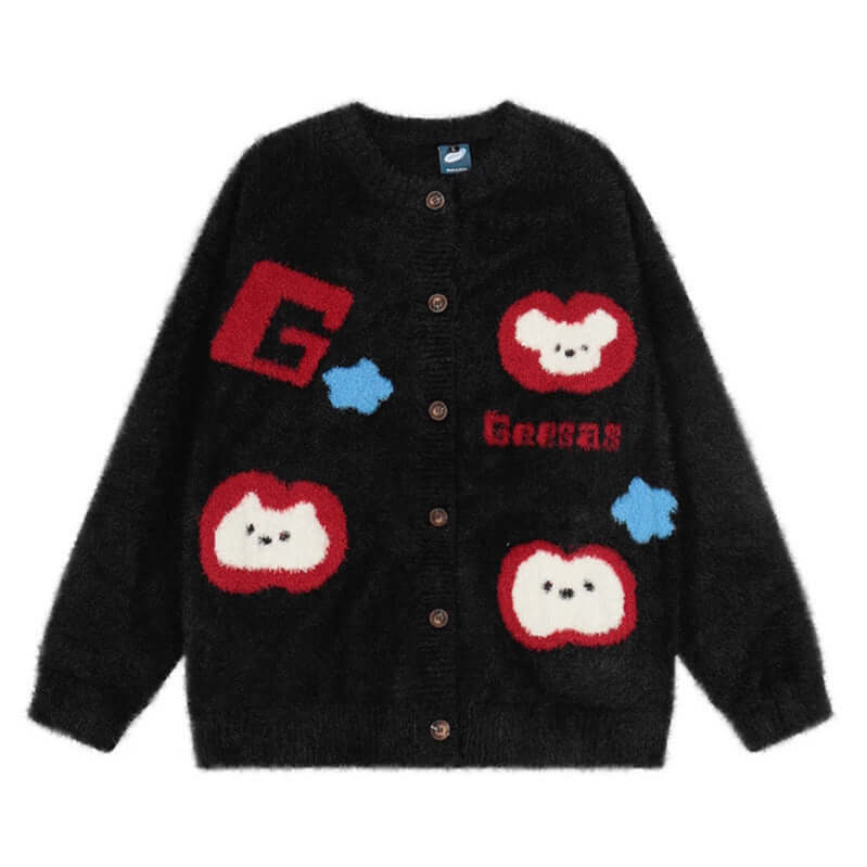 Back view of Apricot floral knit heavy cardigan by Grozavu