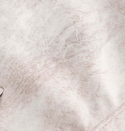 Crack Pattern Leather Jacket – Loose Fit close-up of textured PU leather finish in Apricot color.