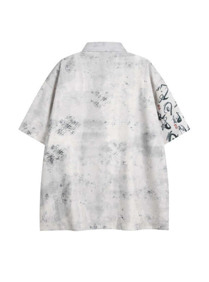 White poetry splicing short sleeve shirts with Grozavu logo