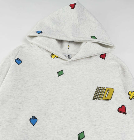Casual Fit Plum Blossom Retro Hoodie with colorful embroidered designs on a grey fabric.