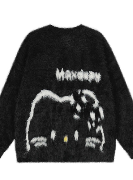 Back view of Black fleece lined crewneck by Grozavu