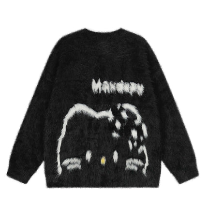 Back view of Black fleece lined crewneck by Grozavu