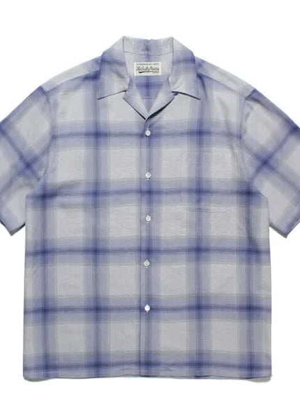 Model wearing blue check lapel shirts by Grozavu