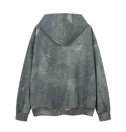 Back view of Letter Applique Washed Hoodie – Loose Fit showcasing its unique washed design and oversized silhouette.