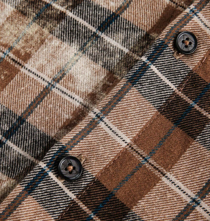Checkered Hooded Plaid Shirt – Loose Fit close-up of plaid fabric with buttons, showcasing modern casual style.