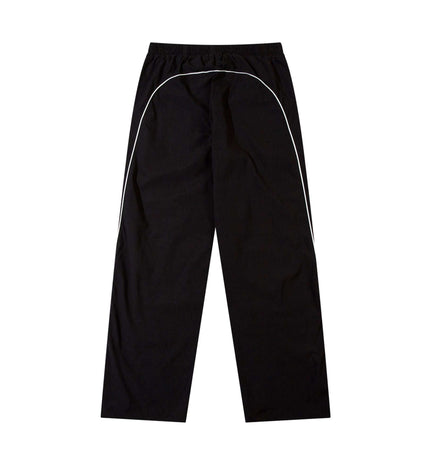 Outdoor Casual Retro Patchwork Pants in black with white piping and elastic waistband, perfect for casual and outdoor wear.