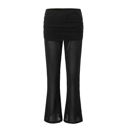 Mesh Slim Fit Hip Hugging Pants in sleek black featuring mesh splicing for a modern streetwear look.