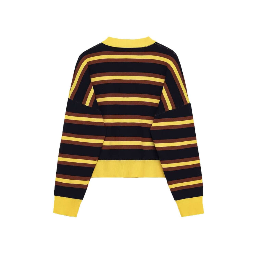 Stripe solid color long sleeve sweater with Grozavu logo