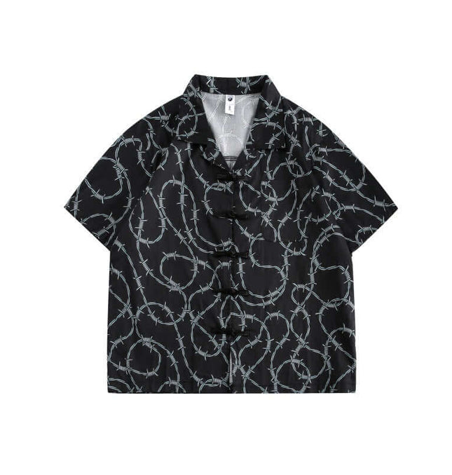Striped Short Sleeve Shirt - Loose Fit featuring a bold barbed wire pattern on a relaxed fit design.